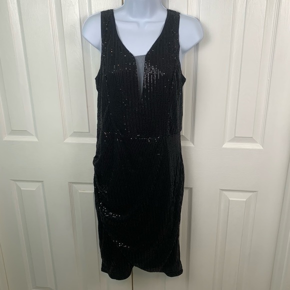 Grace Karin Evening Dress Womens Large Black All Over Sequin Ruched Cocktail NWT - Picture 1 of 9